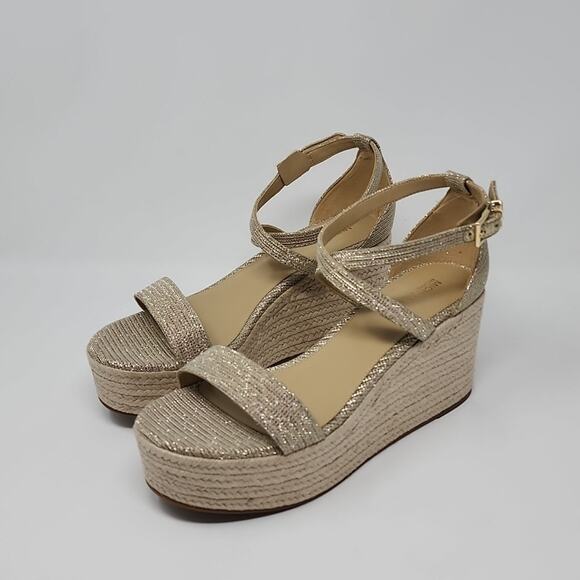 Michael Kors Metallic Gold Serena Espadrilles Platform Wedge Sandals Size 9 - Picture 1 of 7
